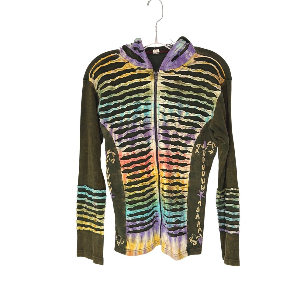 Rising International Hoodie Women's Green Tie-Dye Boho Artsy Festival Large